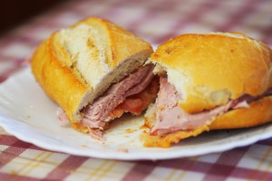 a close up of a sandwich on a plate